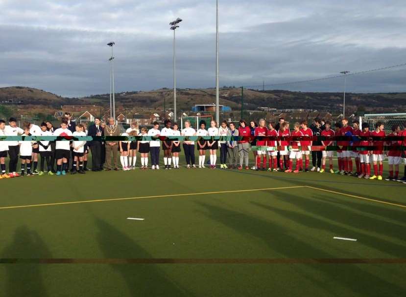 Youngsters observe a two minute silence and the Last Post. Picture: Three Hills Sports Park
