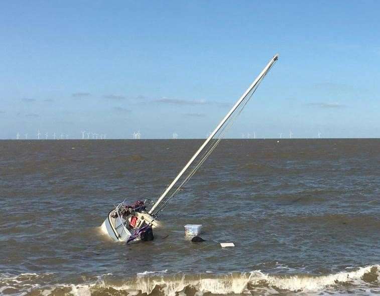 Yacht sinking near Tankerton beach. Picture: Freya Rutt