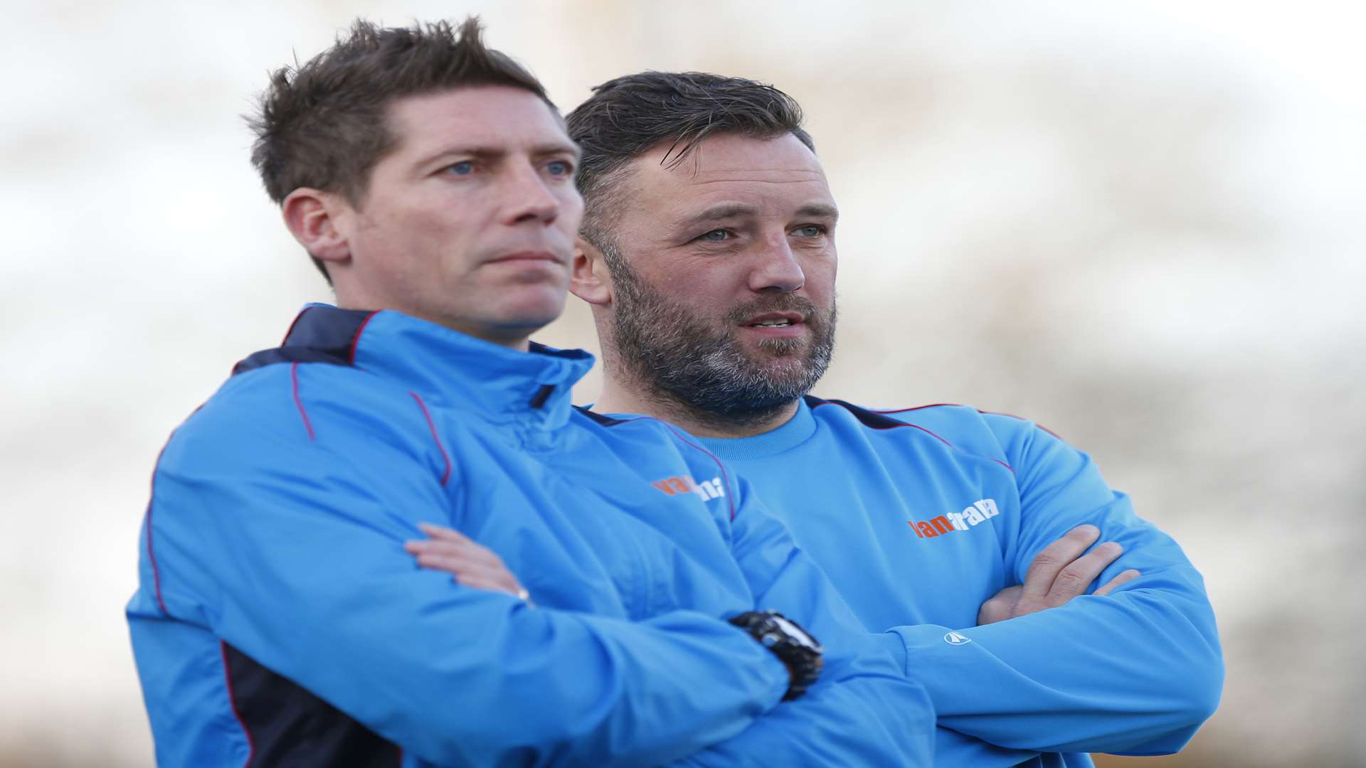 Maidstone boss Jay Saunders, right, and assistant Nicky Southall have led United to the brink of safety Picture: Andy Jones