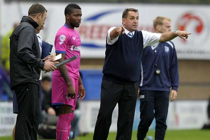 Antonio German waits to come on from the bench against Shrewsbury Pic: Barry Goodwin