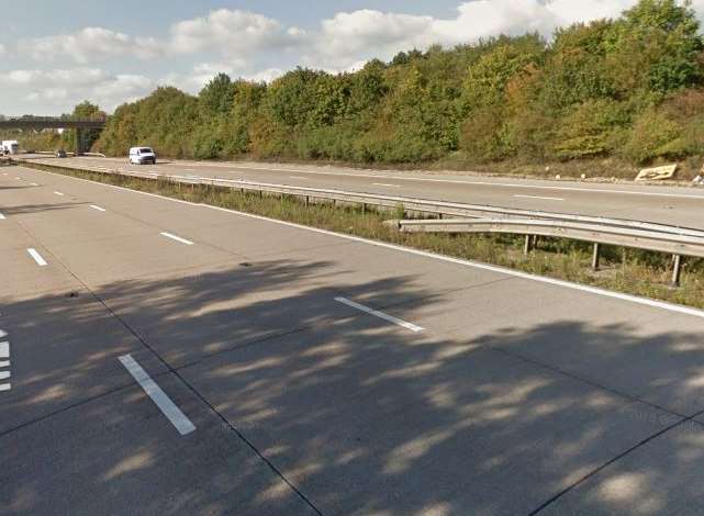 A woman suffered only minor injuries after she crashed into the central reservation on the M20 Picture: Google Maps