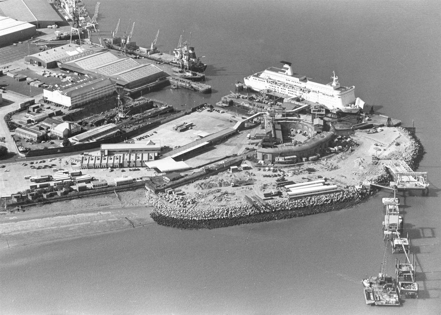 Aerial view of Sheerness Docks at Garrison Point, Isle of Sheppey - file pic dated August, 1989