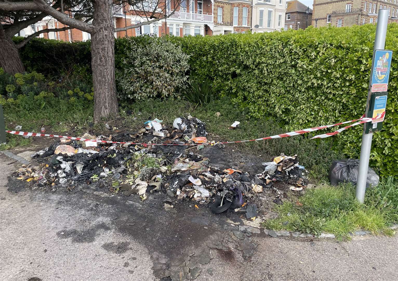 The bins were destroyed on Monday from a firework. Picture: Mike Bridges
