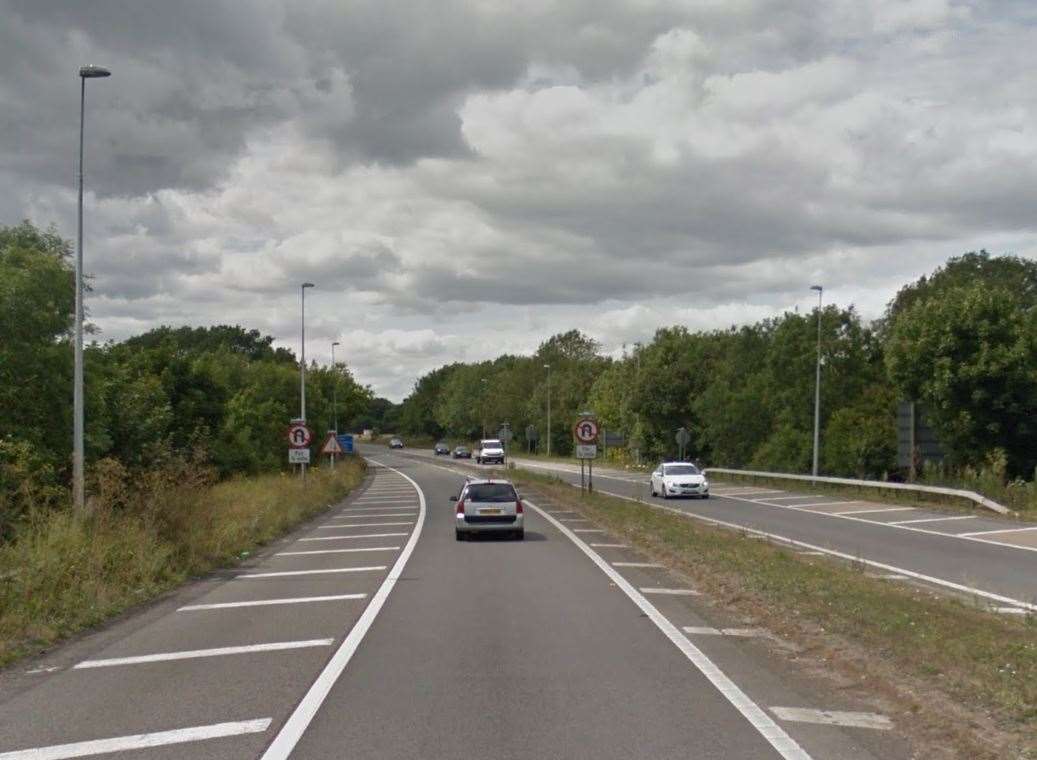 The crash happened on the A2 near Lydden. Picture: Google.