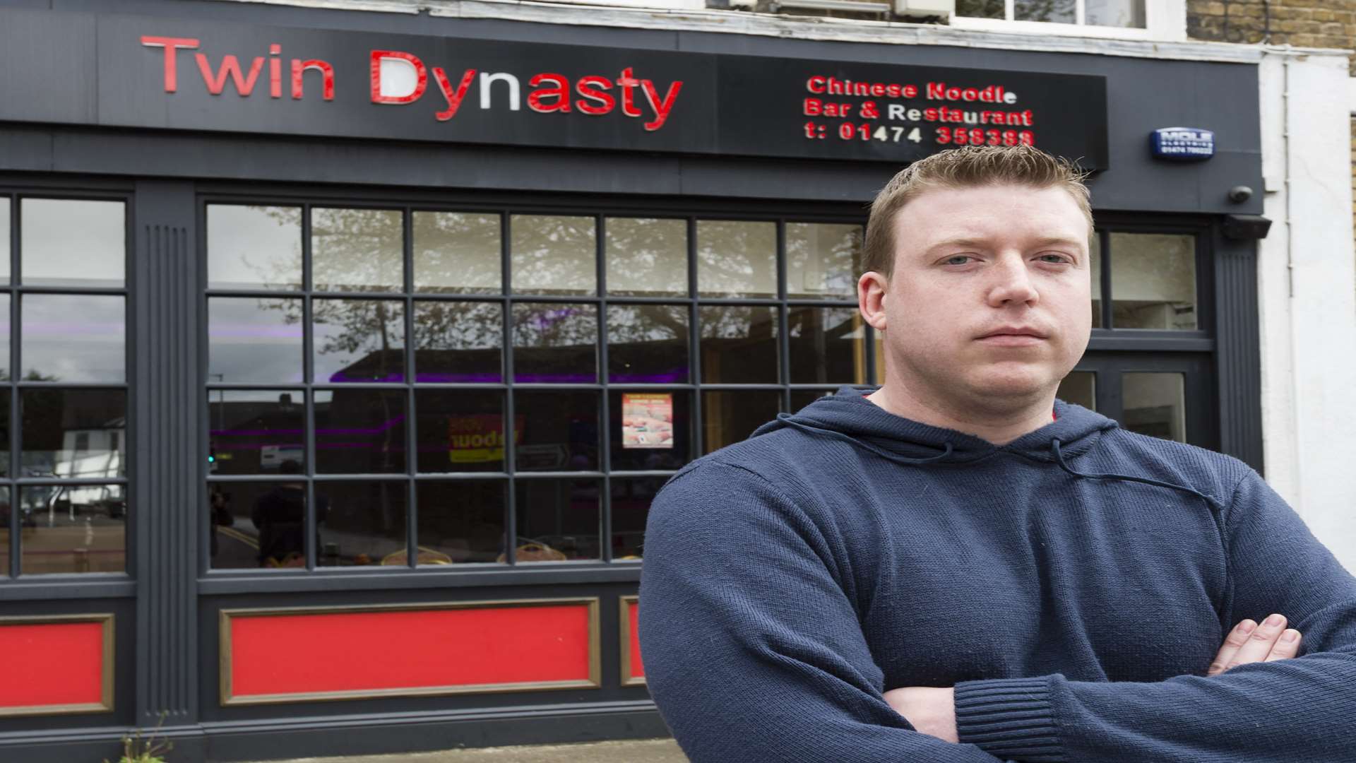 Richard Moore outside the Twin Dynasty Chinese restaurant in Windmill Street, Gravesend