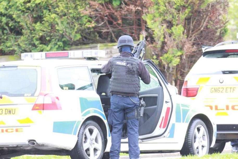 Armed police arrive in Watling Place, Sittingbourne, after a hoax call. Picture: Travers Bean