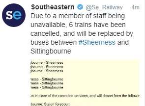 Southeastern: no trains between Sittingbourne and Sheerness tonight