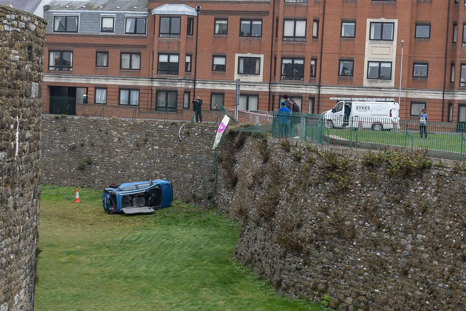 A car crashed through the railings and into the moat of Deal Castle