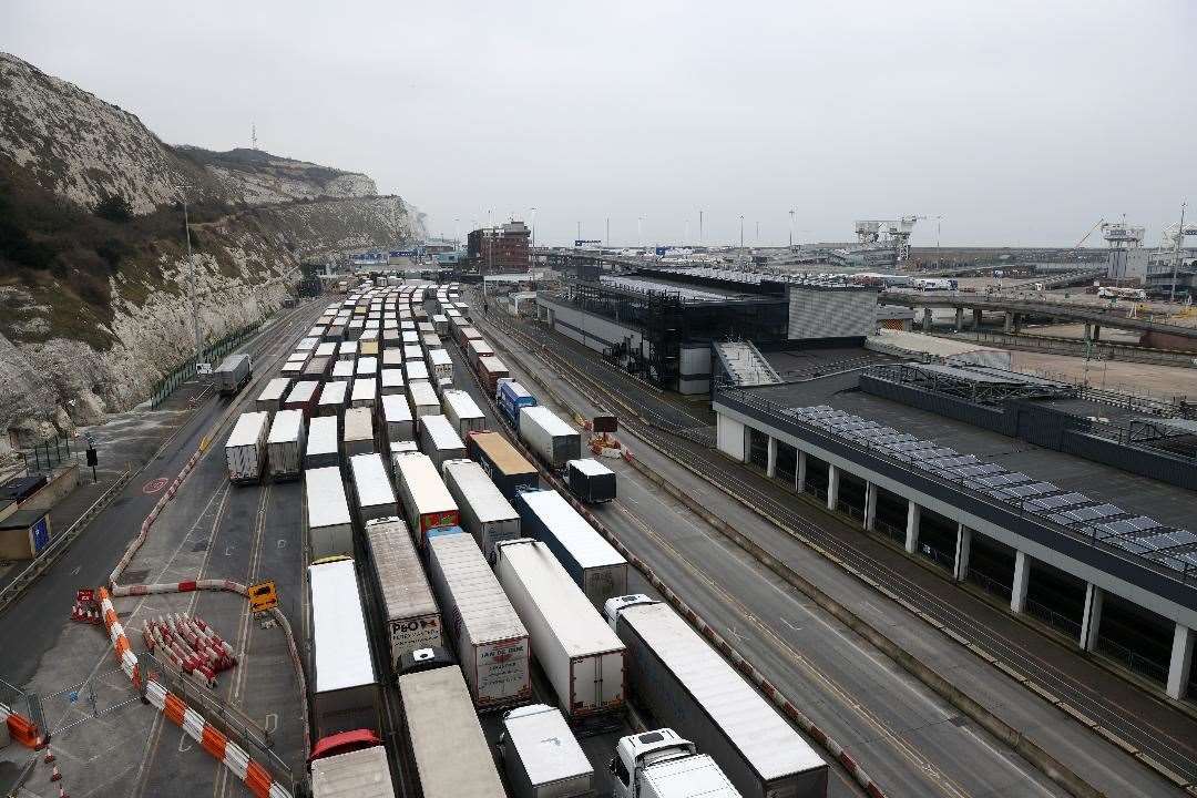 Lorries queue at the port of Dover Picture: Barry Goodwin