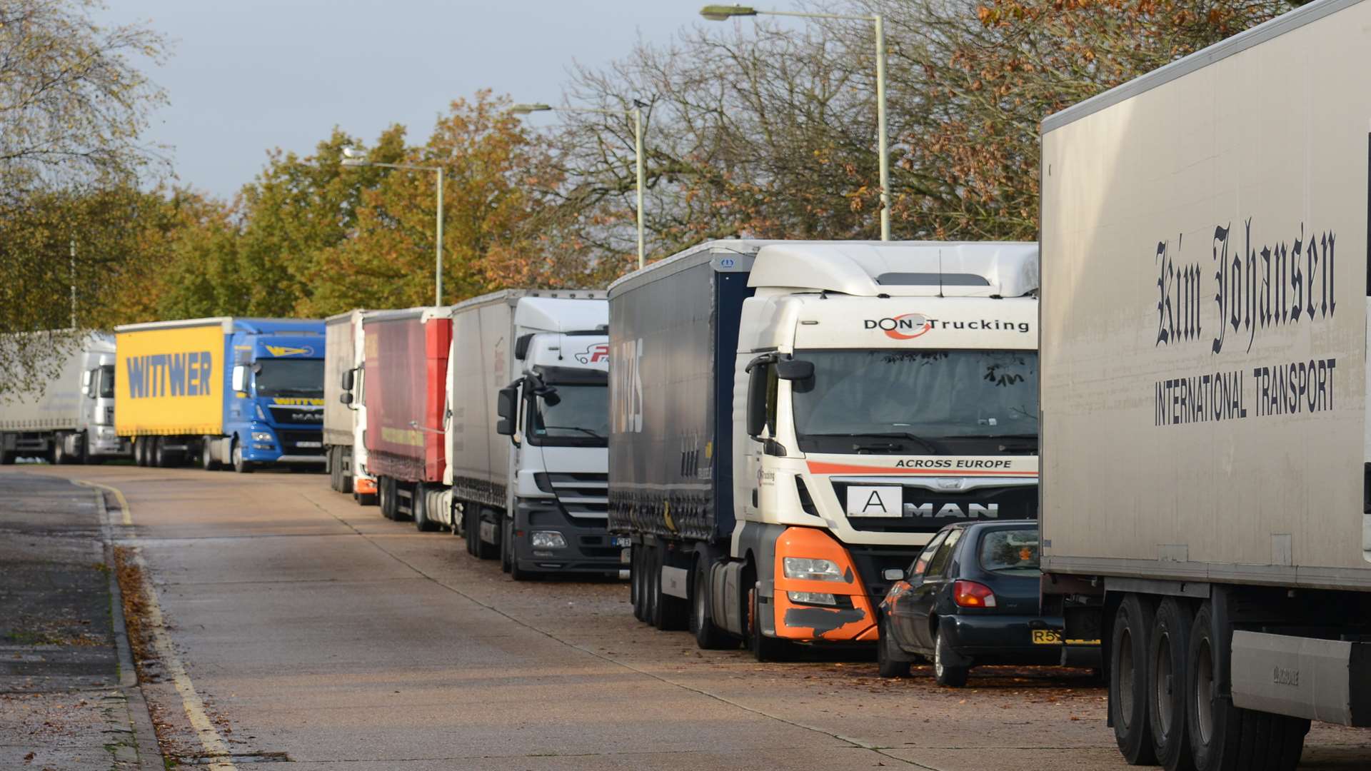 Lorries parked at Cobbs Wood Industrial Estate