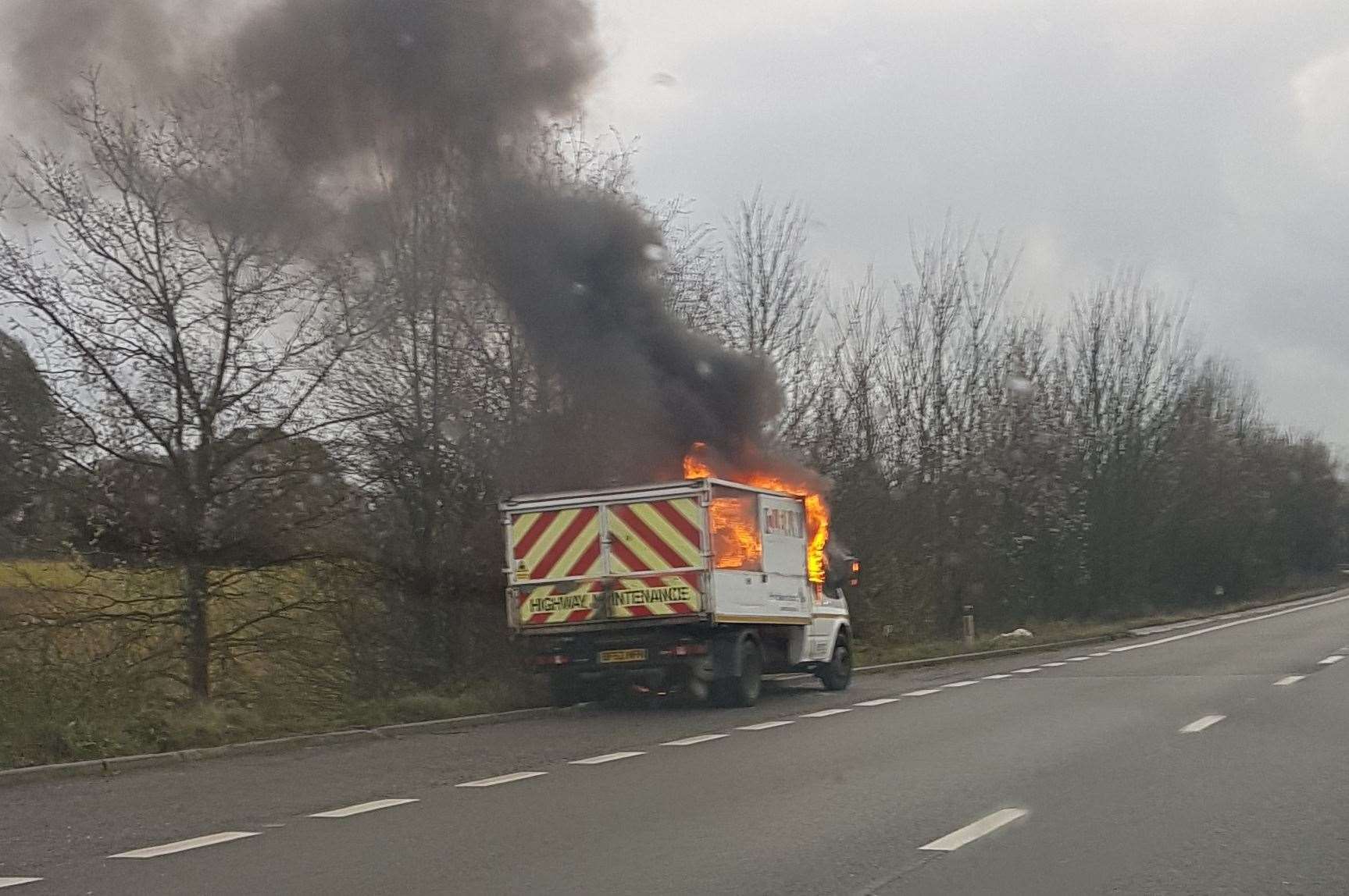 A Serco van has burst into flames this morning