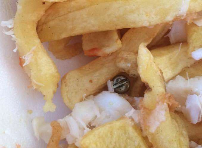 The bolt allegedly found in fish and chips from the Galley Fish Bar, Leysdown