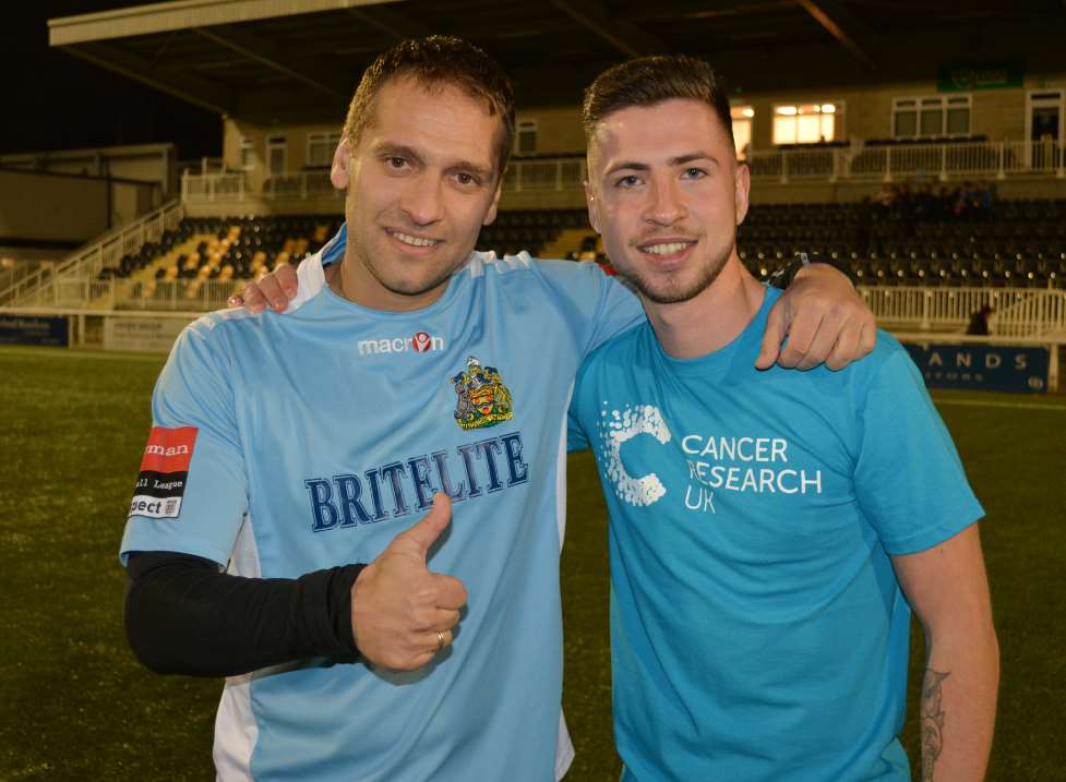 Stiliyan Petrov joined Tom Mackelden at the charity match in memory of his mum, Tania. Photo: Maidstone United.