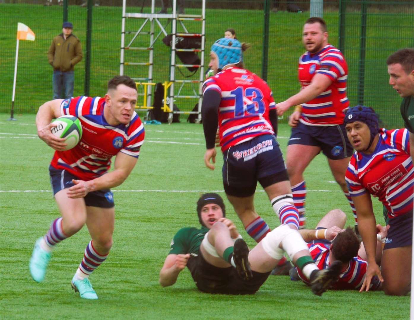Matt Walsh on his way to a try against North Walsham. Picture: Adam Hookway