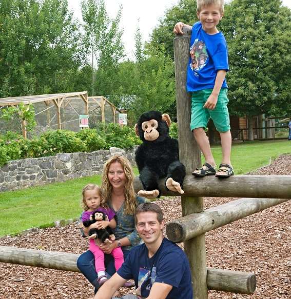 Harry, 6, monkeying around with his mum, dad and little sister