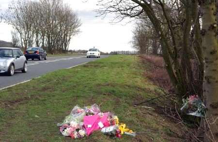 Floral tributes left at the scene of the double fatal on the A20. Picture: MATTHEW WALKER