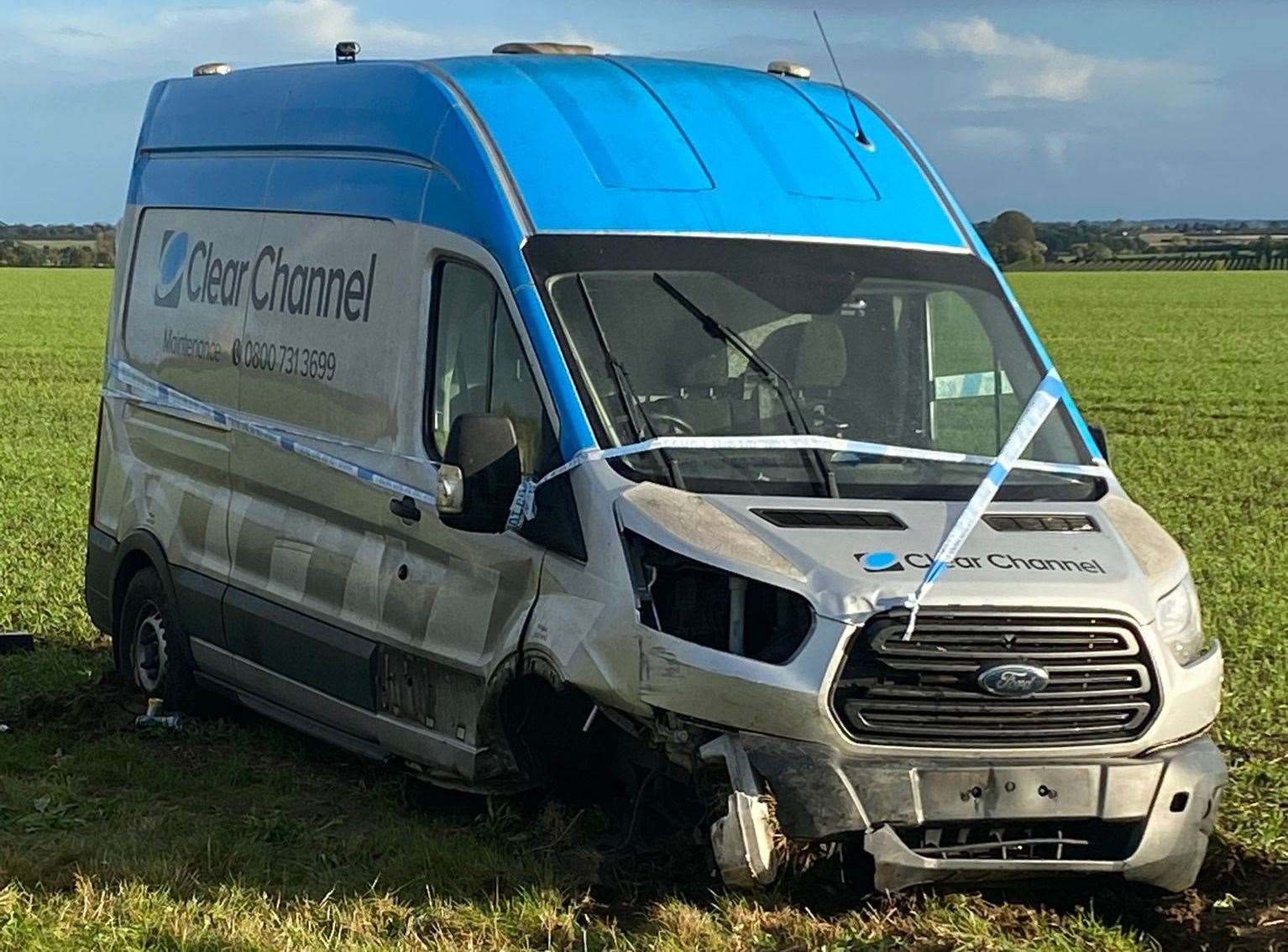 The van ended up in a field
