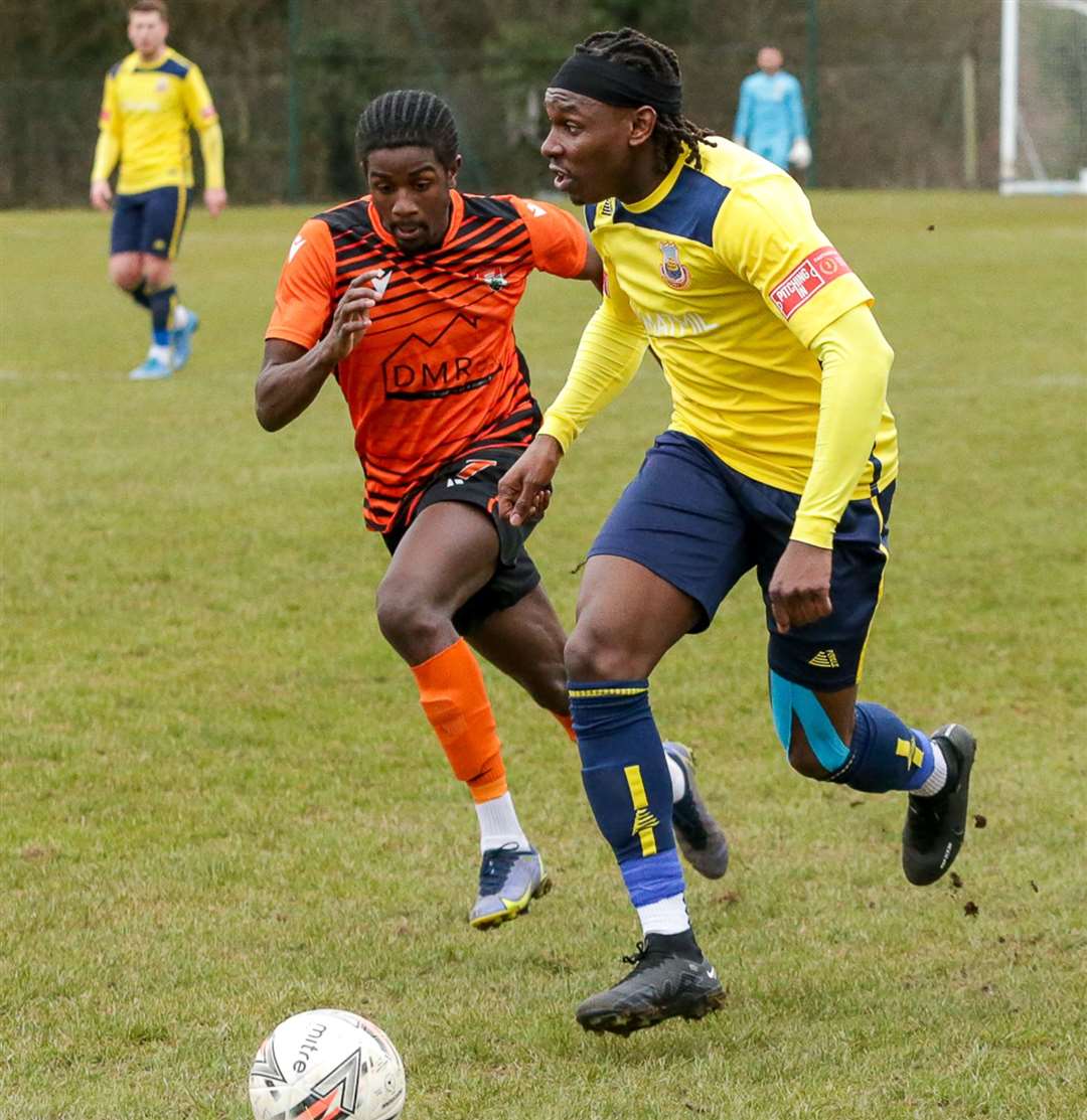 Jefferson Aibangbee on the ball for Whitstable against Lordswood Picture: Les Biggs