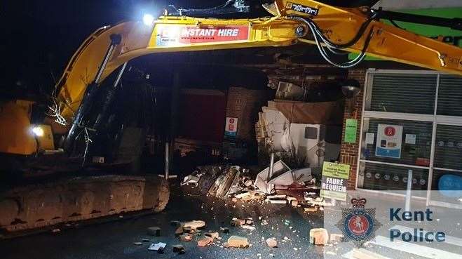 A digger was used to ram raid the cash machine. Picture: Kent Police.