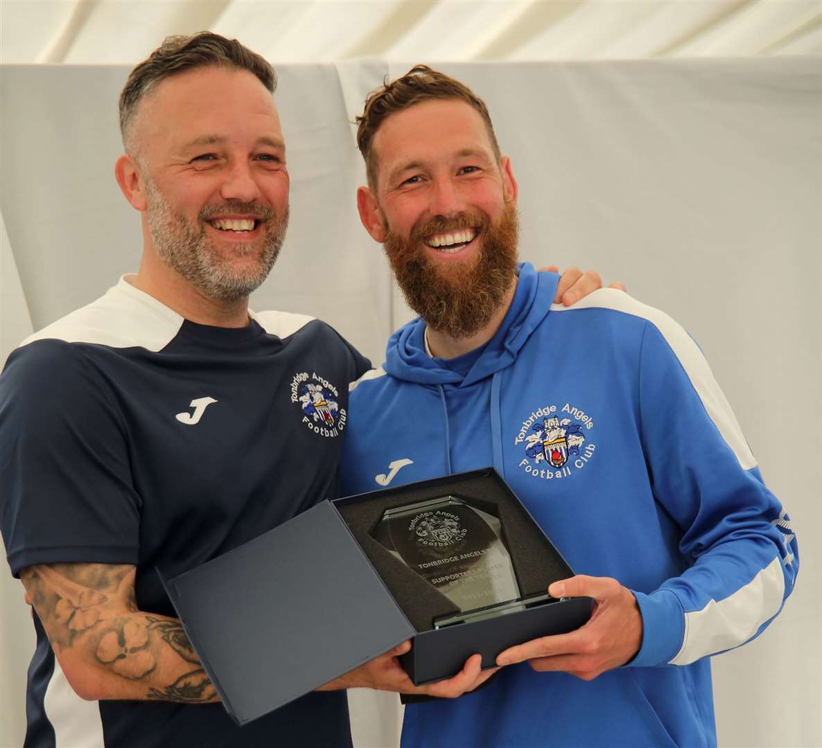 Jay Saunders with players' player and supporters' player-of-the-year Scott Wagstaff, who's signed a new deal at Longmead. Picture: David Couldridge