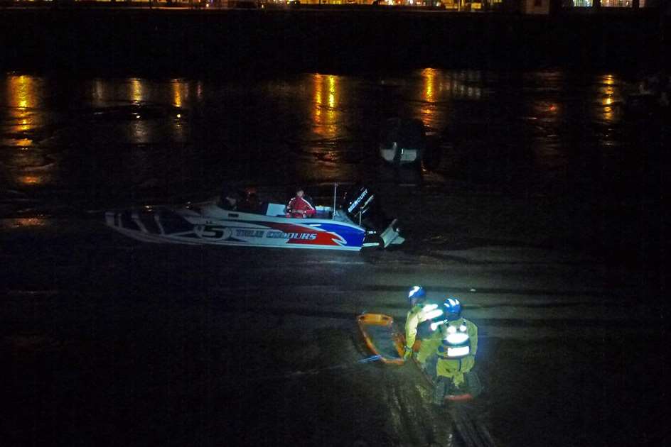 The powerboat was stranded in deep mud. Picture: Herne Bay Coastguard.