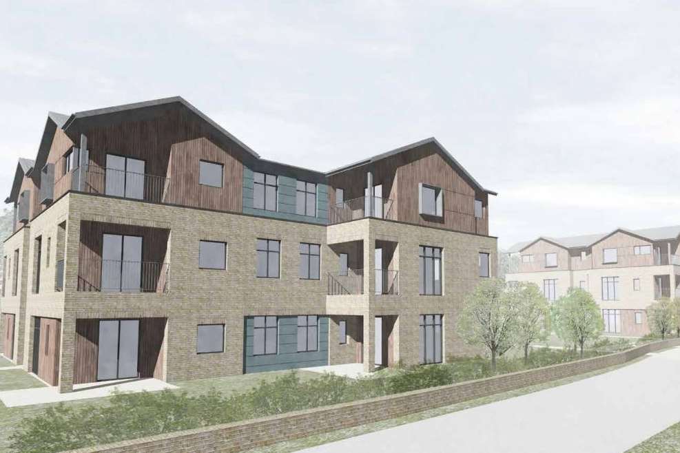 An artist's impression of new flats for veterans in the Quarry Wood Industrial Estate Location.