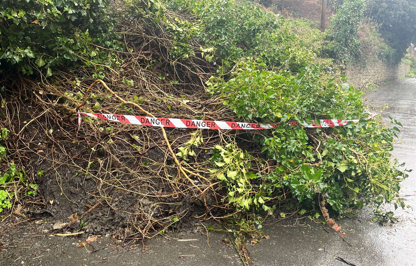The landslip at The Riviera in Sandgate, which was taped off by a resident