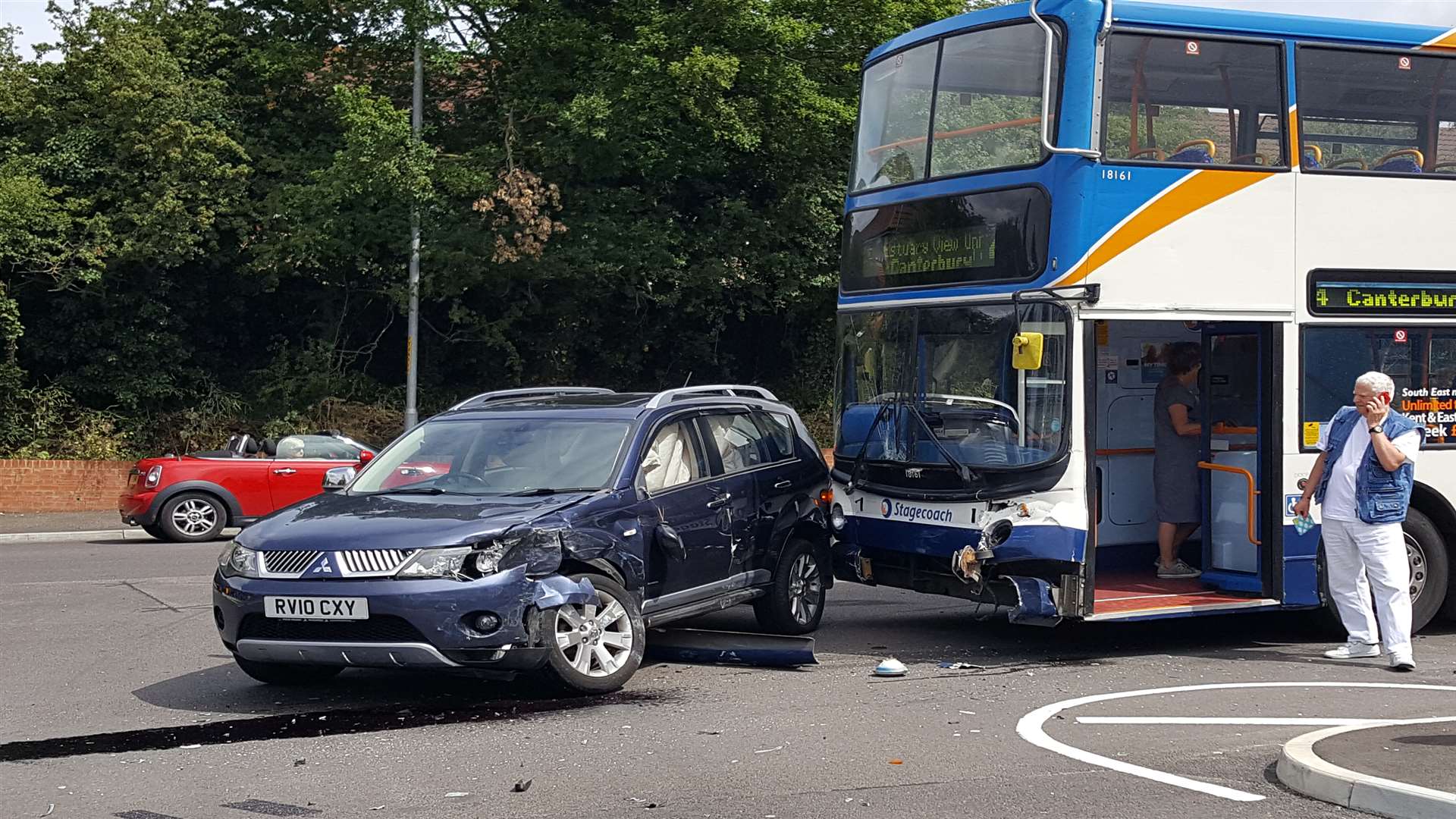 The damaged bus and car near Aldi in Whitstable