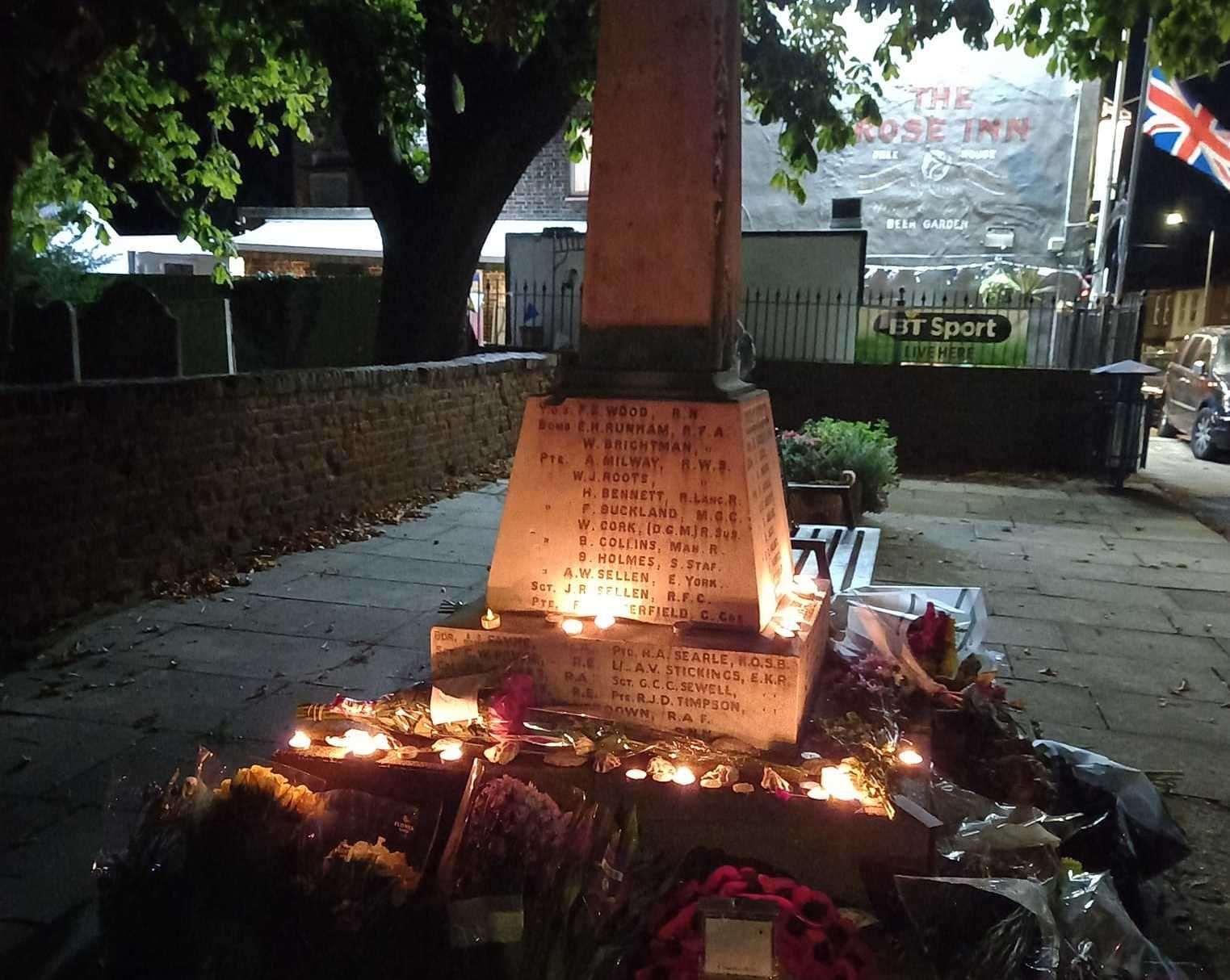 Candlelit vigil for The Queen at Queenborough war memorial. Picture: Caz Howard