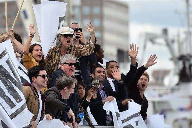 Bob Geldof on a boat in the Thames this afternoon.