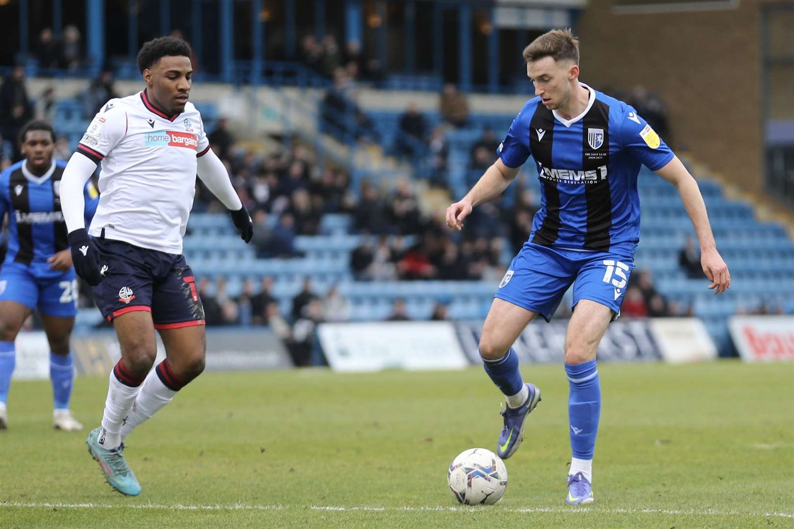 Conor Masterson on the ball for Gillingham against Bolton Picture: KPI (55268767)