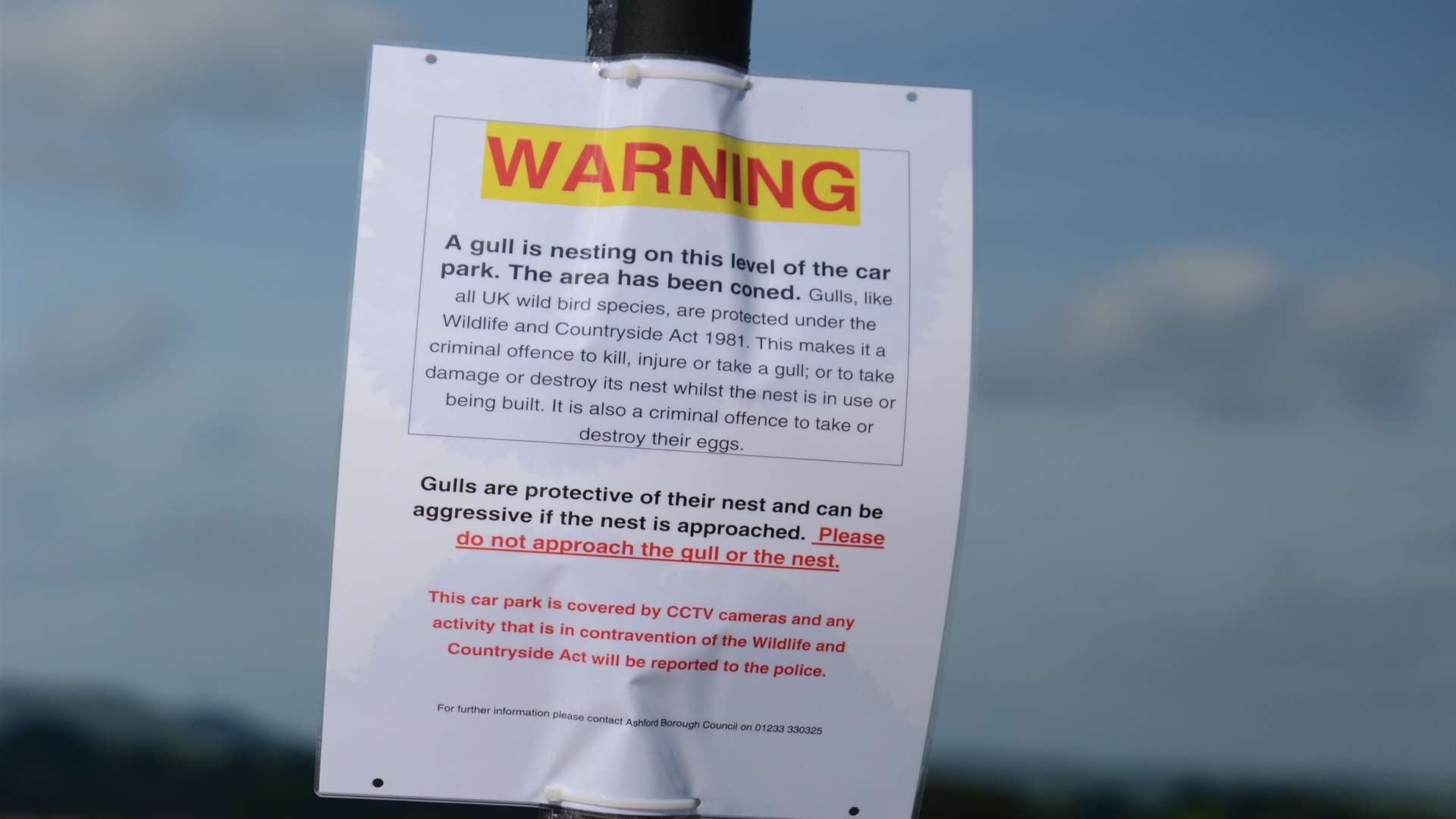 A warning sign has been put up in the car park