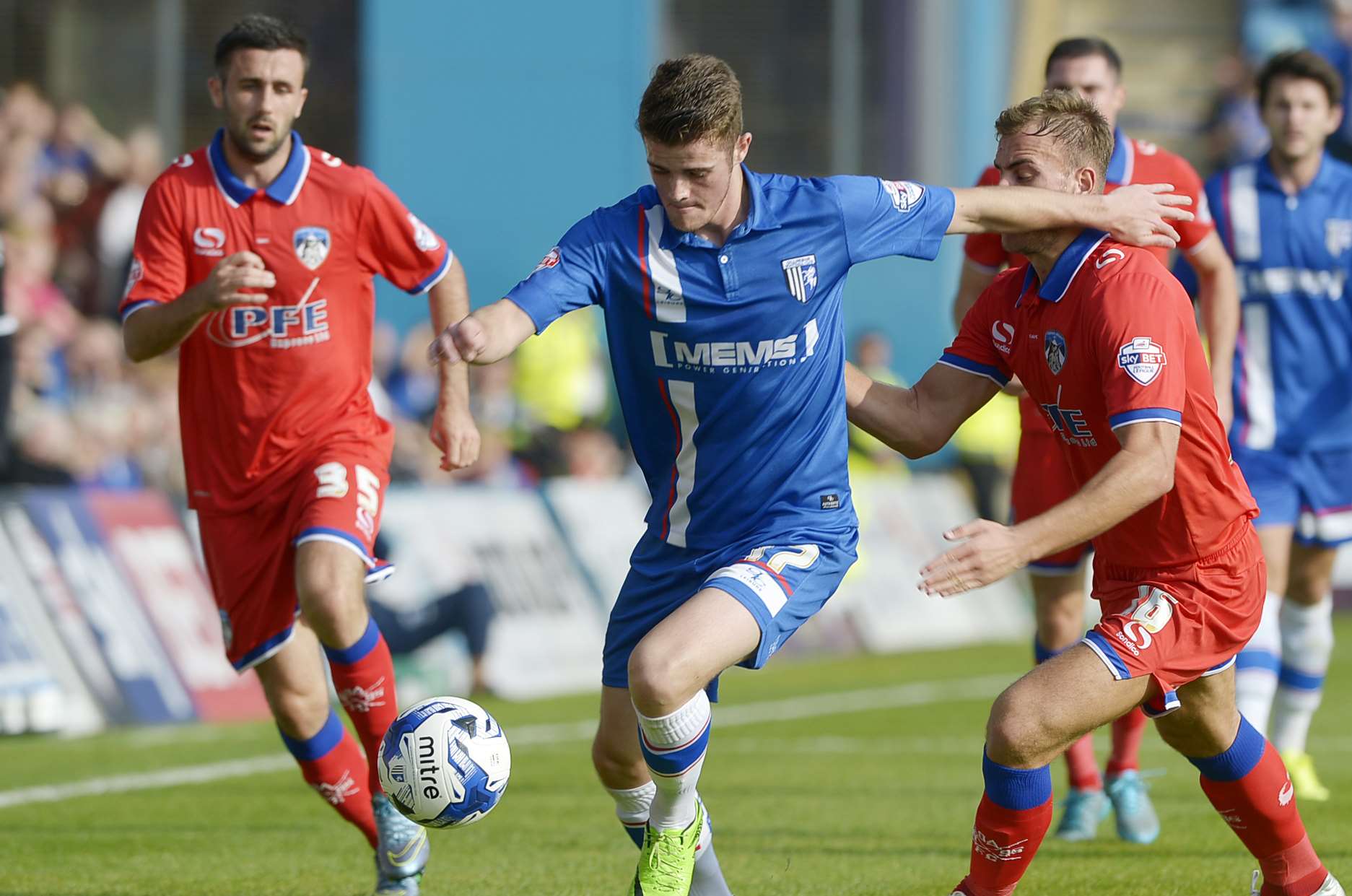 Rory Donnelly takes on the Latics defence Picture: Barry Goodwin