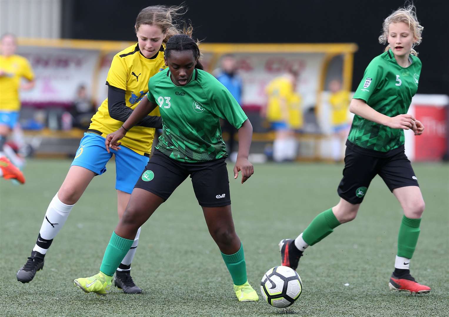 Player-of-the-match Brianna Raymond on the ball for Langton Green under-13s. Picture: PSP Images