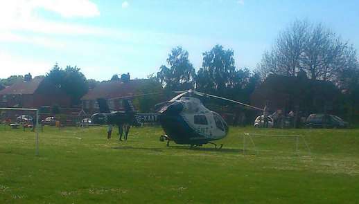 An air ambulance landed at the playing fields in Sturry, picture from @jamie0389