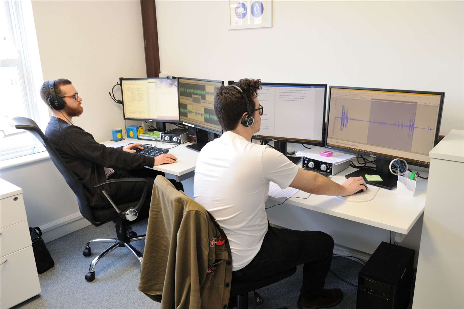 From left: Phil Johnson and Alex Brown, editing audio. Picture: Simon Hildrew