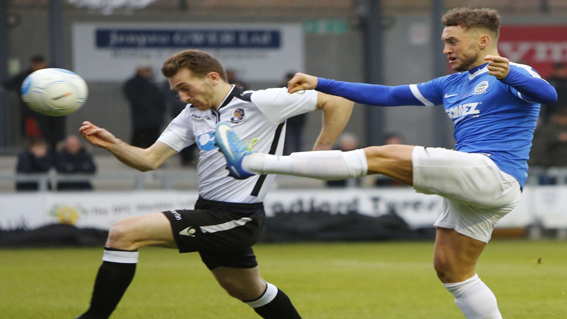 Dover and Dartford compete for the ball on Saturday. Picture: Andy Jones