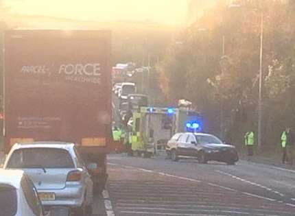 Traffic on the A2050 at Harbledown came to a standstill after Tuesday's crash.