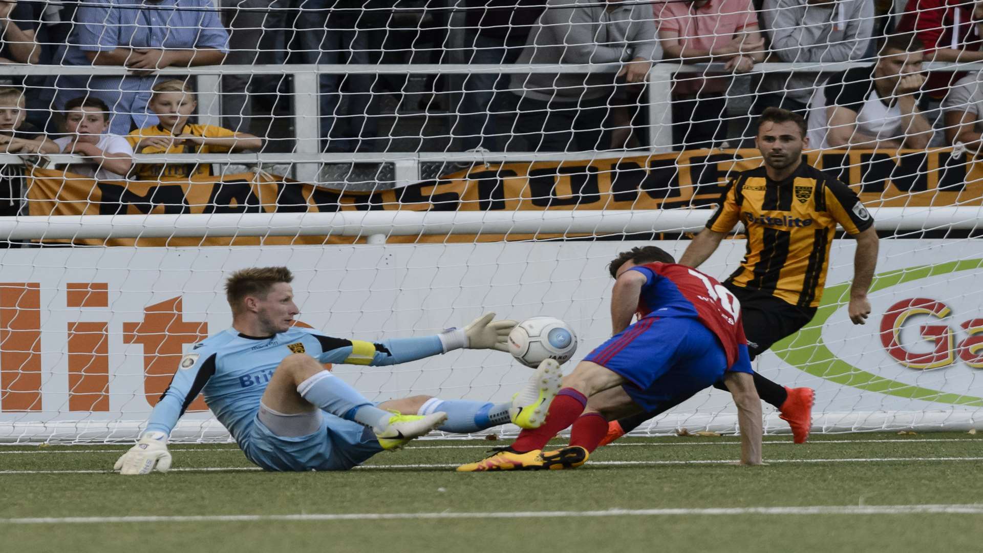 Another great save by Lee Worgan, this time from Aldershot's Matt McClure Picture: Andy Payton