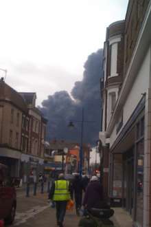 Smoke from a fire at the docks is descending over Sheerness