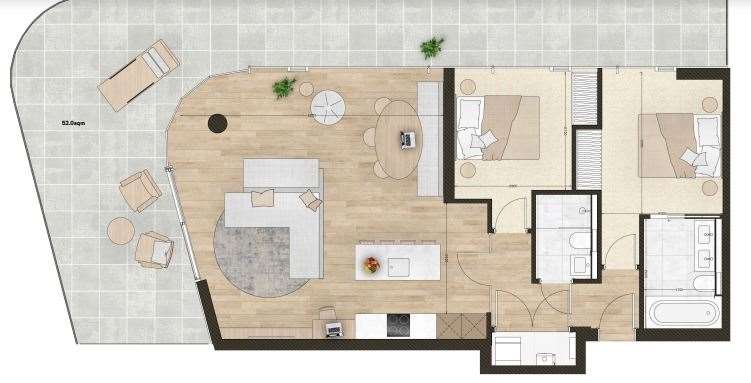 Layout of one of the new flats proposed for the pavilion