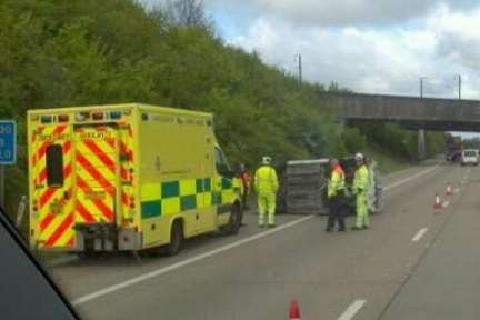 Van overturns on the London-bound carriageway of the M20. Picture: Lee Edginton
