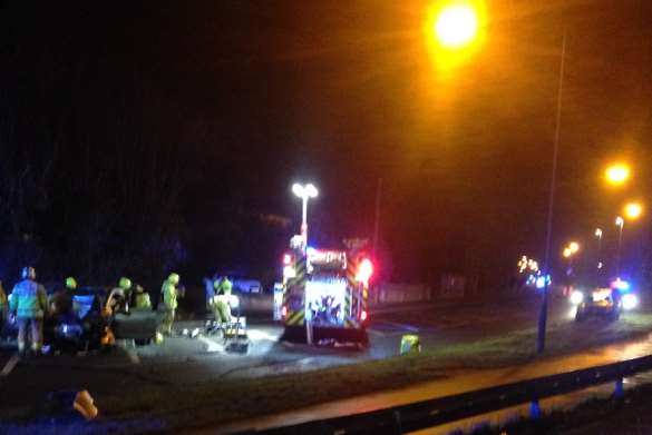 Emergency services at the scene last night. Picture: Jay Thurston.