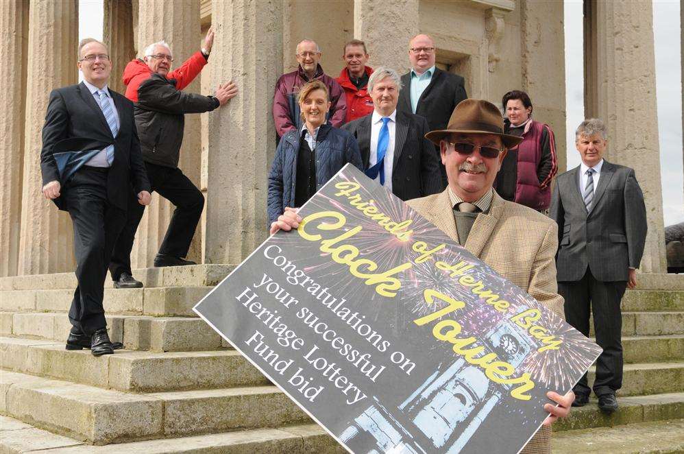 Friends of Herne Bay Clock Tower chairman Julian Jennings celebrates the £250,000 heritage lottery funding win