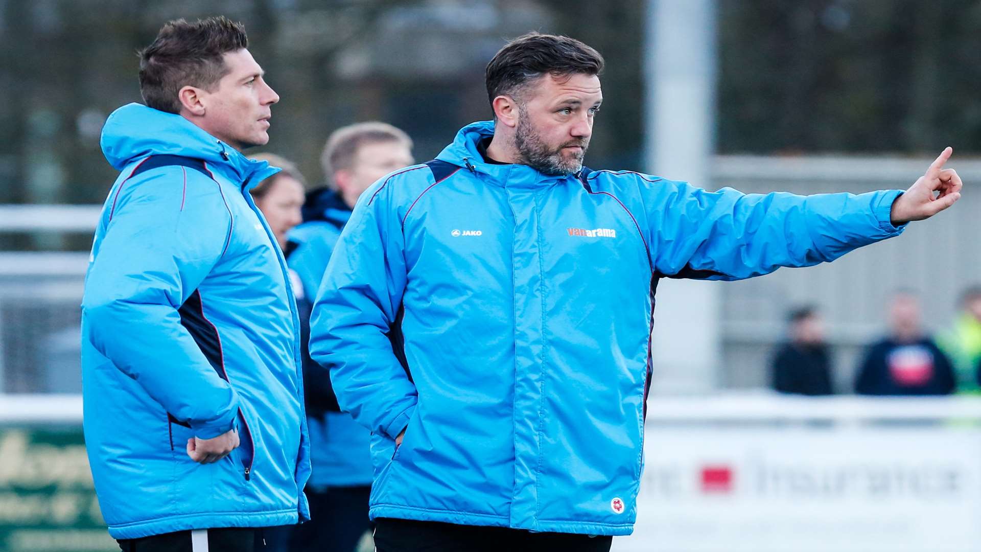 Stones boss Jay Saunders and assistant manager Nicky Southall on the touchline Picture: Matthew Walker