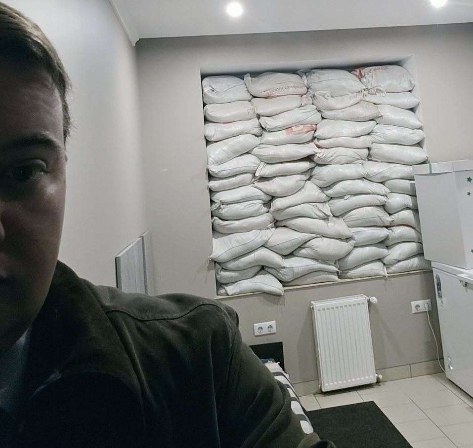 Cllr Jordan Meade in a bomb shelter. Picture supplied by Cllr Jordan Meade