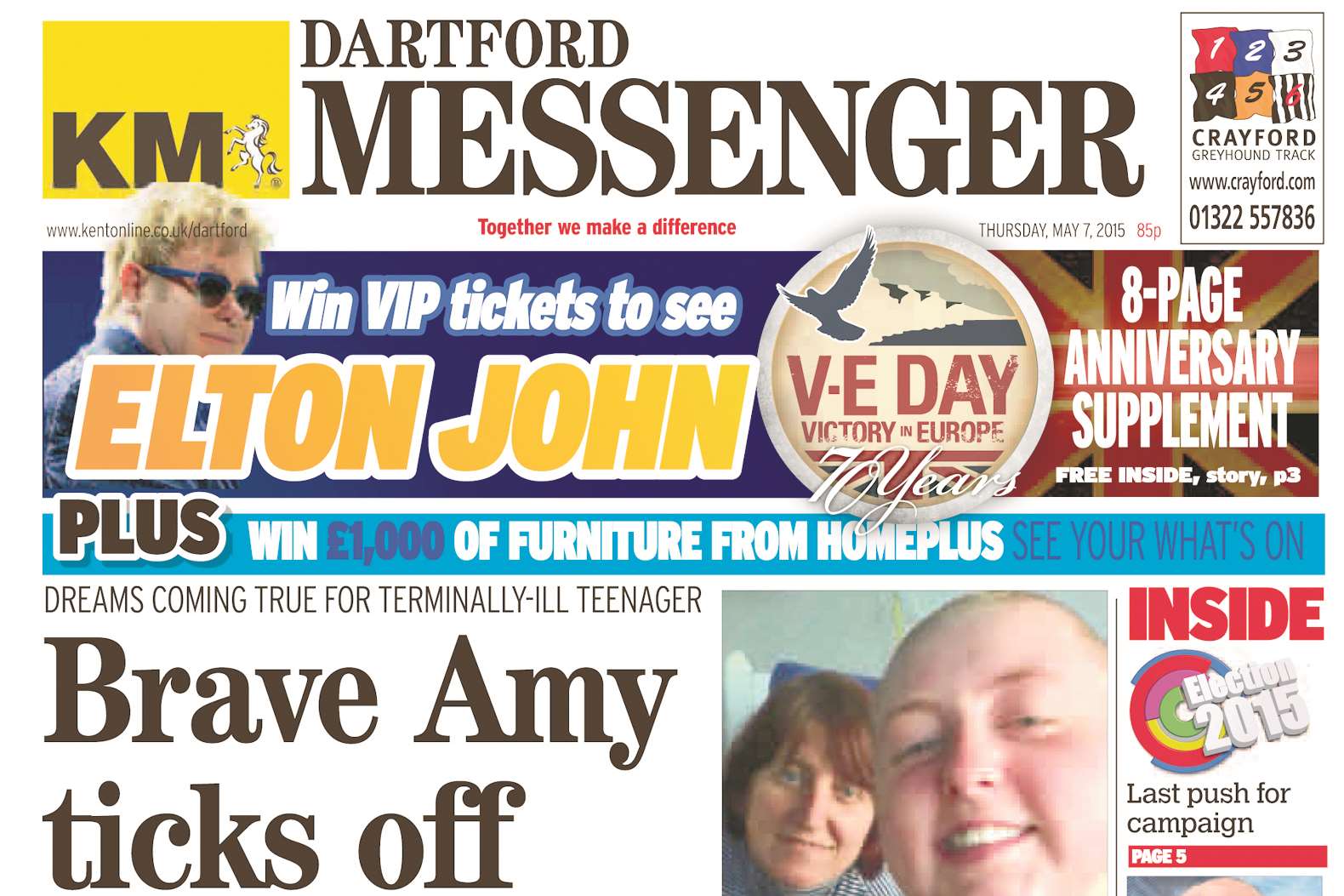 Amy's story on the front of the Dartford Messenger