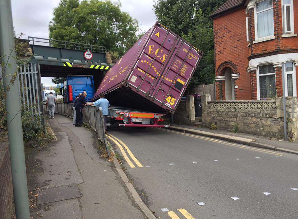 The truck collided with a bridge in Coombe Valley Road in Dover. Picture: Zeta Hayden