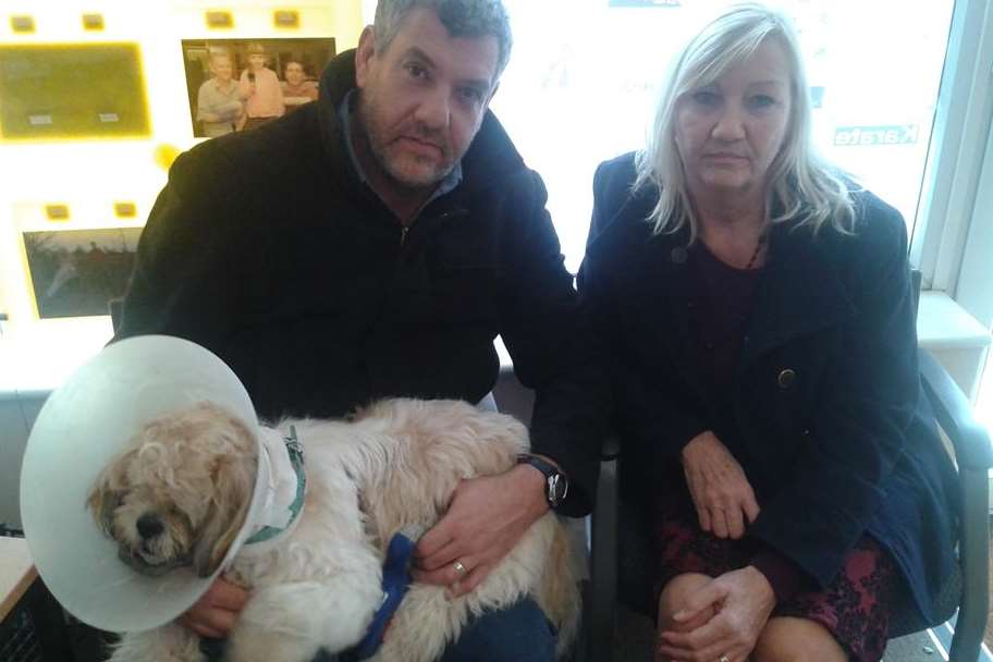 Archie the dog with Paul Jackaman and Carol Green