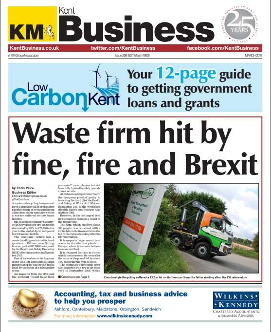 The front page of the latest edition of Kent Business, the first of which was published in March 1993